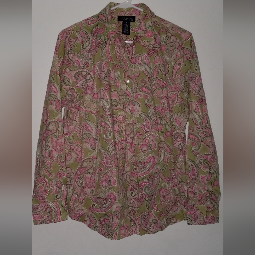 JONES NEW YORK SIGNATURE Long Sleeves Multi-Color Paisley Print Size M